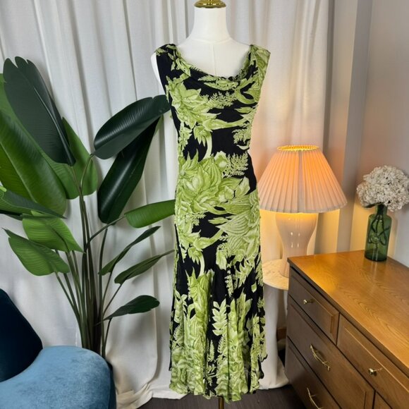 Vintage Y2K Jessica Green Floral Beaded Cowl Neck Midi Slip Dress size 18 - Picture 10 of 10